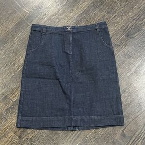 Eileen Fisher Denim Skirt Women’s Medium Organic Cotton‎ Straight Dark Pockets